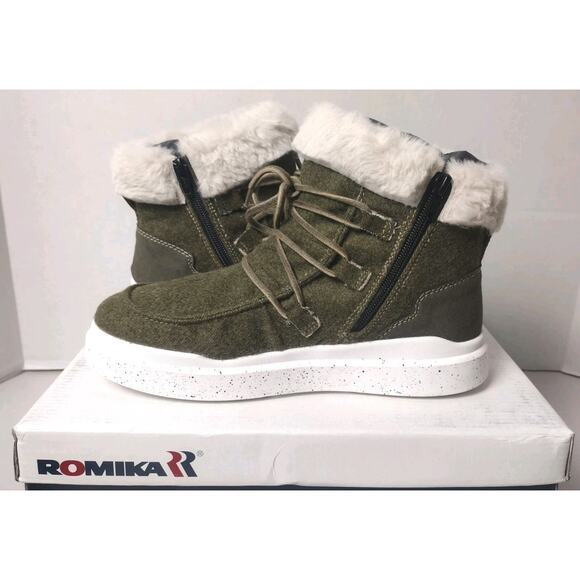 Romika Helsinki Winter Ankle Boots Faux Fur Women EU 38 Olive Green Waterproof - Picture 9 of 10